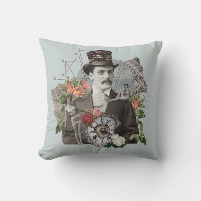 vintage man collage throw pillow (Front)