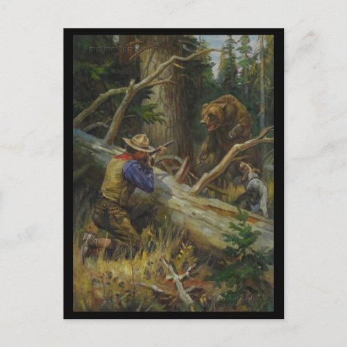 Vintage Man Hunting Bear Postcard