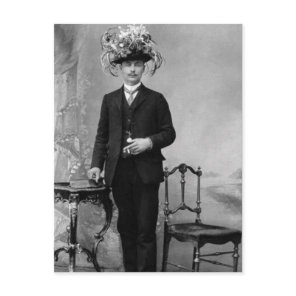 Vintage Man in a Suit Wearing a Woman's Hat Postcard