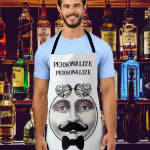 Vintage man in moon bartender mustache bow tie apron
