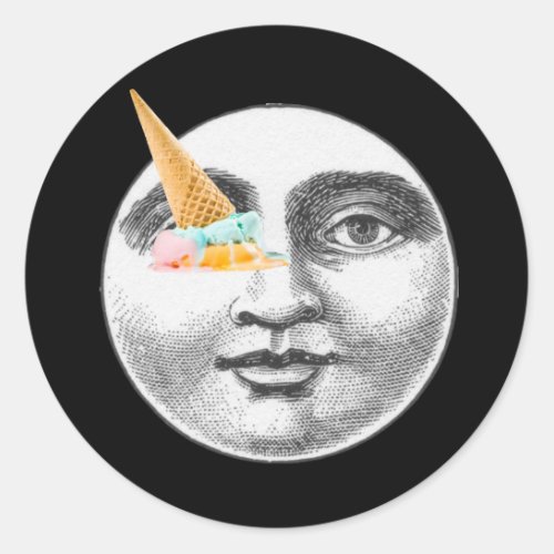 Vintage man in moon full face ice cream cone eye classic round sticker