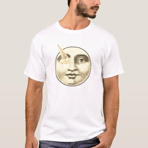 Vintage man in moon full face ice cream cone eye T_Shirt