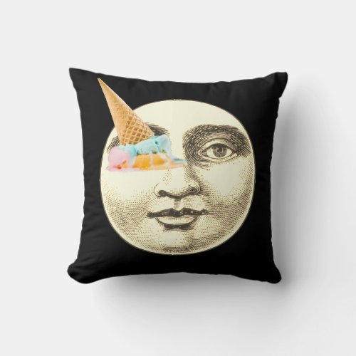 Vintage man in moon full face ice cream cone eye throw pillow