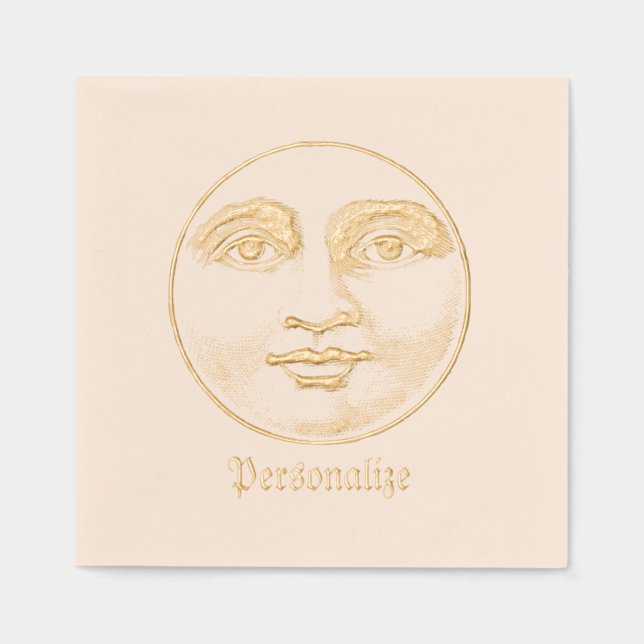 Vintage man in the moon face  foil napkins (Front)
