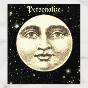 Vintage man in the moon full face black sepia envelope liner