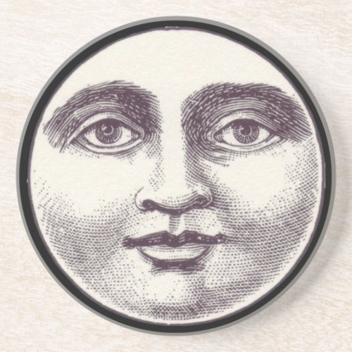 Vintage man in the moon full face black white  coaster