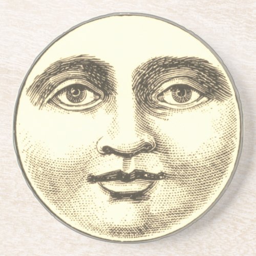 Vintage man in the moon full face brown sepia gold coaster