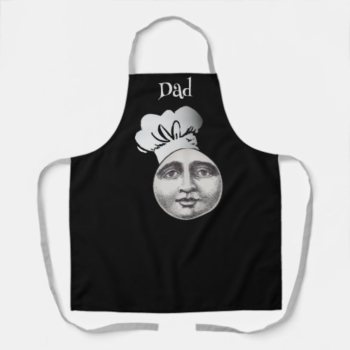 Vintage man in the moon full face chef hat black  apron