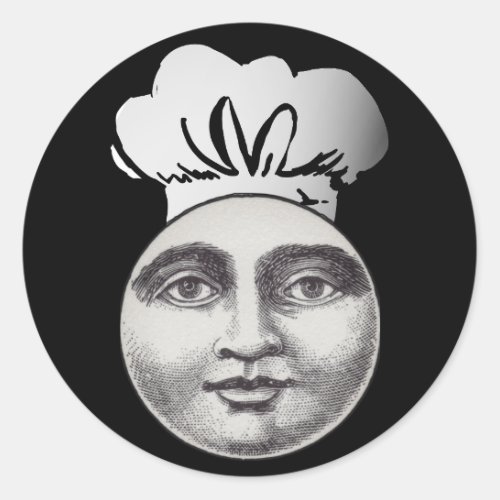 Vintage man in the moon full face chef hat black  classic round sticker
