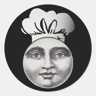 Vintage man in the moon full face chef hat black classic round sticker