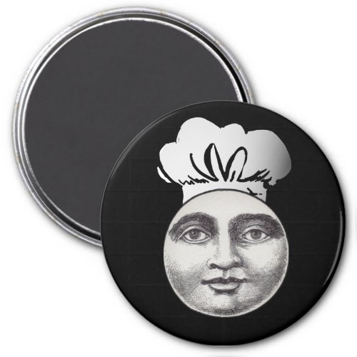 Vintage man in the moon full face chef hat black  magnet