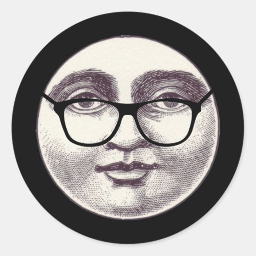 Vintage man in the moon full face glasses black wh classic round sticker