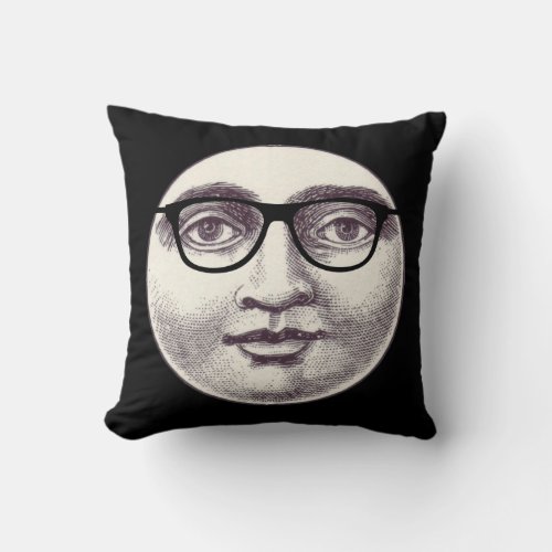 Vintage man in the moon full face glasses black wh throw pillow