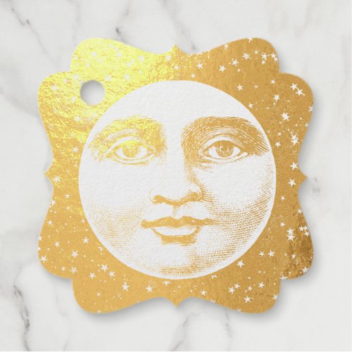 Vintage man in the moon full face gold foil foil favor tags