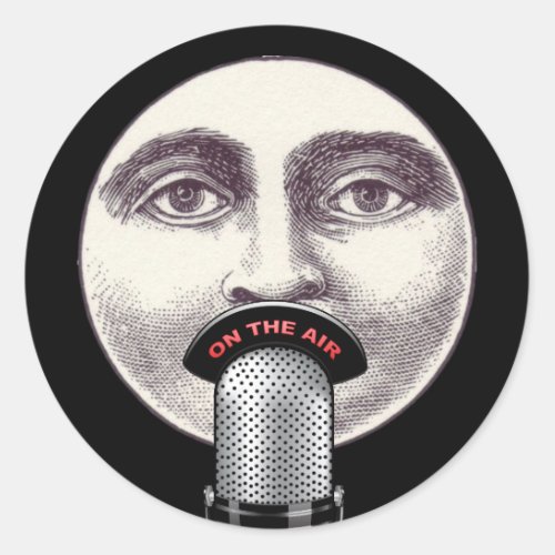 Vintage man in the moon full face microphone black classic round sticker