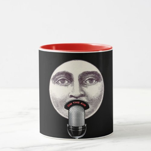 Vintage man in the moon full face microphone black mug
