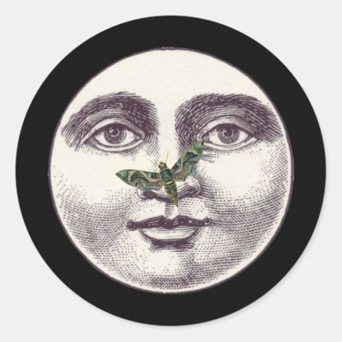 Vintage man in the moon full face moth nose black classic round sticker