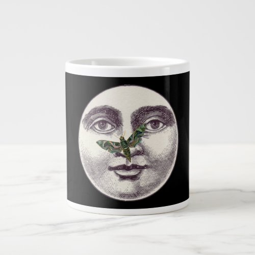 Vintage man in the moon full face moth nose black giant coffee mug