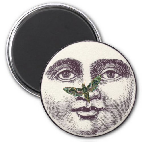 Vintage man in the moon full face moth nose black magnet