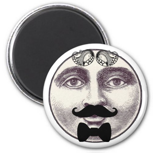 Vintage man in the moon full face mustache bow tie magnet