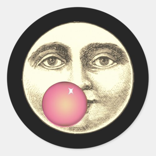 Vintage man in the moon full face pink bubblegum classic round sticker