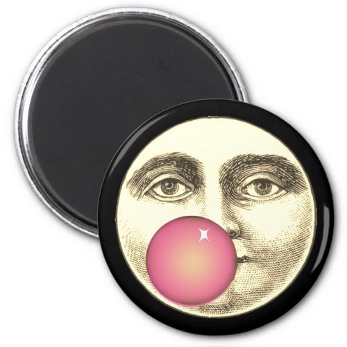 Vintage man in the moon full face pink bubblegum magnet