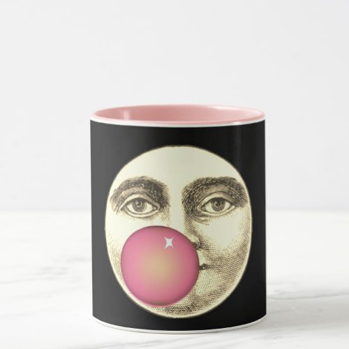 Vintage man in the moon full face pink bubblegum mug
