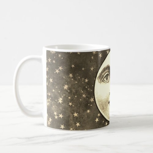 Vintage man in the moon full face sepia gold brown coffee mug