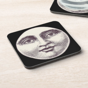 Vintage man in the moon full moon face beverage coaster