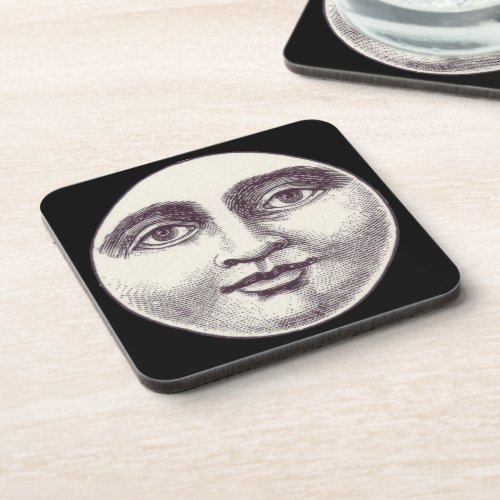 Vintage man in the moon full moon face  beverage coaster