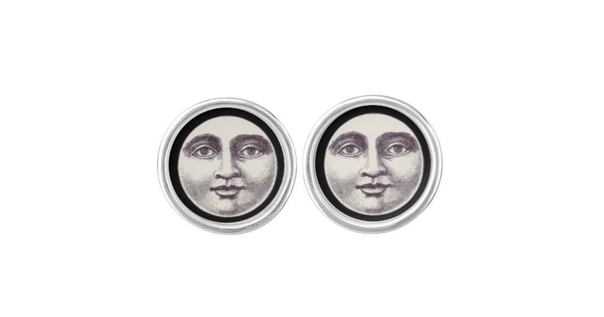 Vintage man in the moon full moon face black white