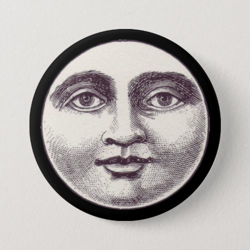 Vintage man in the moon full moon face  button