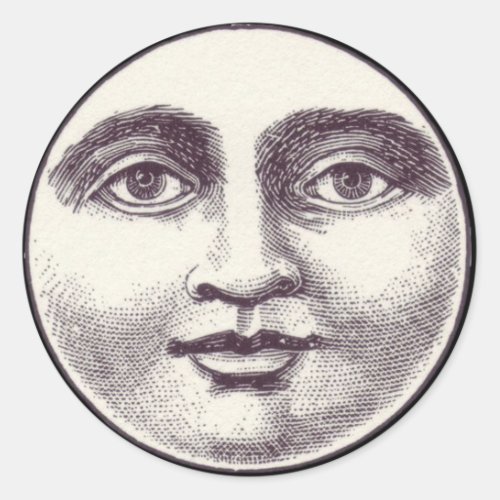Vintage man in the moon full moon face classic round sticker