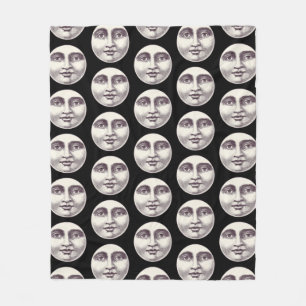 Vintage man in the moon full moon face fleece blanket