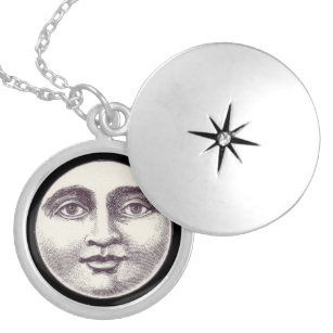 Vintage man in the moon full moon face locket necklace