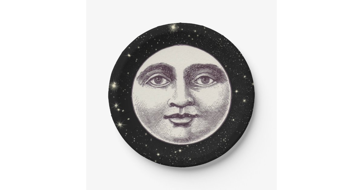 Vintage man in the moon full moon face paper plates