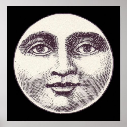 Vintage man in the moon full moon face poster