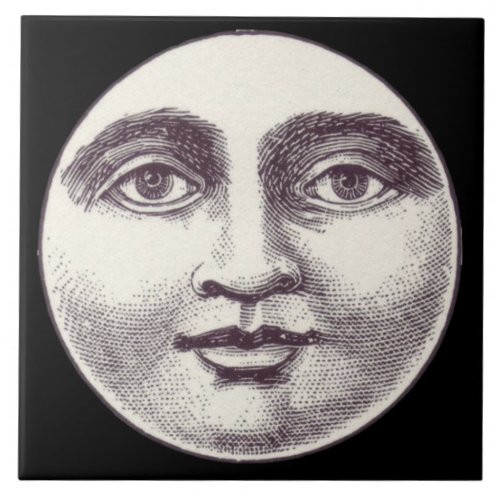 Vintage man in the moon full moon face tile