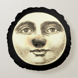 Vintage man in the moon puppy dog nose whimsical  round pillow