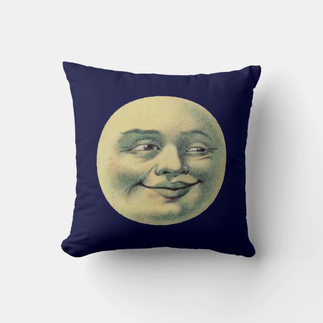 Vintage Man in the Moon Throw Pillow (Front)