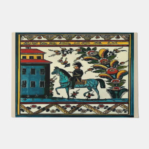 Vintage Man on Horse, add text Doormat