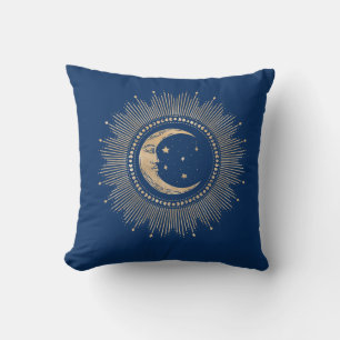 Vintage Man on the Moon Stars Mandala Throw Pillow