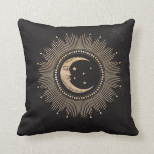 Vintage Man on the Moon Stars Mandala Throw Pillow