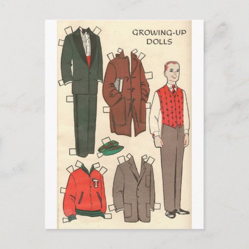 Vintage Man Paper Doll Postcard