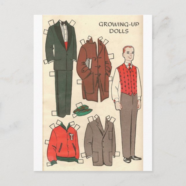 Vintage Man Paper Doll Postcard (Front)