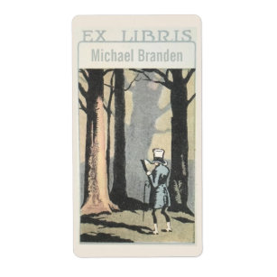 Vintage Man Reading In Woods Ex Libris Bookplate