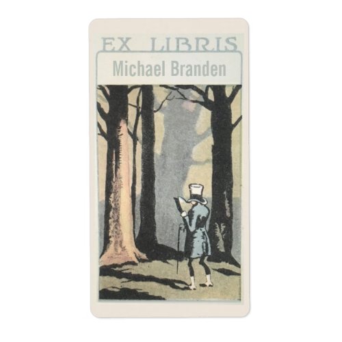 Vintage Man Reading In Woods Ex Libris Bookplate