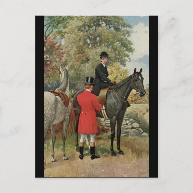 Vintage Man Woman Horses Equestrian Postcard (Front)
