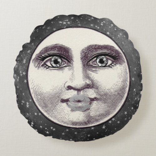 Vintage man woman in moon whimsical unique gray round pillow