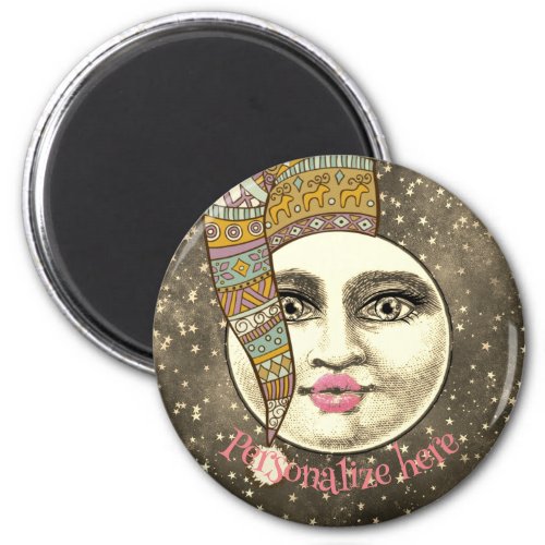 Vintage man woman in moon whimsical winter hat magnet